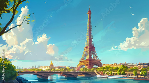 eiffel tower city, 3d rendering of The Eiffel Tower, The eifel tower in Paris from a tiny street