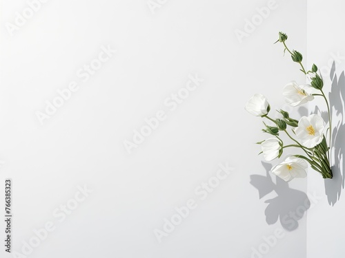 Dark white wall shadow background with flowers as decoration in a free photo