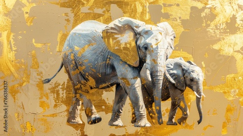 Sculpture, abstract, texture, gold elements, oil painting, chinoiserie, animal prints, elephants, etc. © Zaleman
