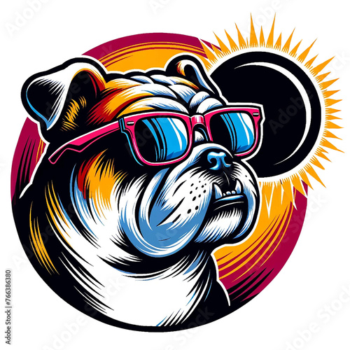 Dog wear glasses and watch Solar Eclipse cartoon clipart. AI generate