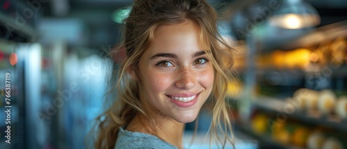 Server room portrait of a smiling female technician photo