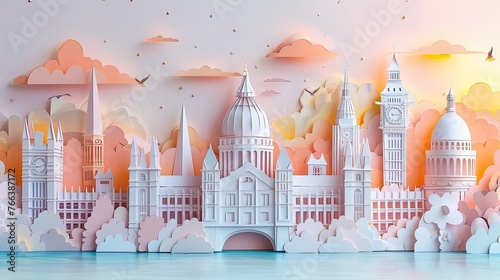 Architectural Adorning the Captivating Skyline in Pastel Paper Cut