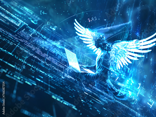 Digital Guardian Angel Watching over Abstract Background Artwork