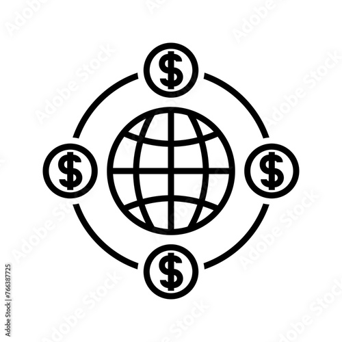 Global business, globe with money icon vector