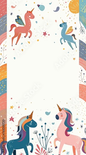 Happy Children's Day greeting card, unicorn frame. Generative AI
