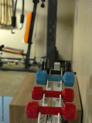 Closeup view of dumbbell rack
