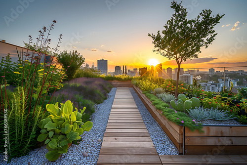 Rooftop Garden Oasis in Urban Landscape photo