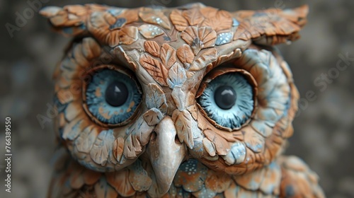 Captivating Owl Sculpted from 3D Clay with Wise,Mystical Gaze Imparting Ancient Wisdom