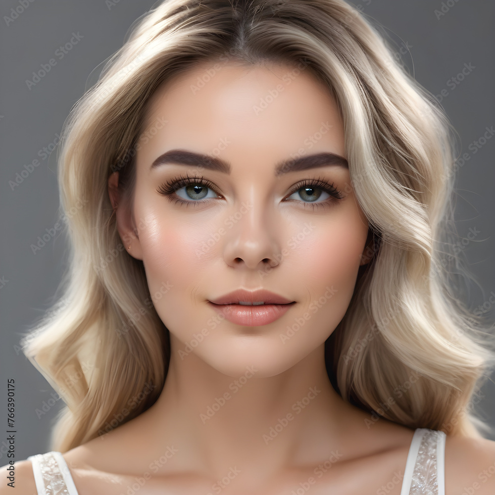 Smooth, blemish-free skin with clean, sheer makeup highlights ideal beauty.
Generative AI.