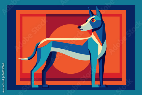 standing picture of a dog in frame very stylized