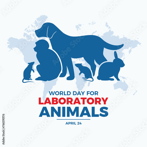 World Day For Laboratory Animals poster vector illustration. Dog, monkey, rat, rabbit silhouette icon set vector. Template for background, banner, card. April 24 every year. Important day
