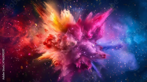 Vibrant Explosion of Colorful Powder Cloud - Close-up Shot