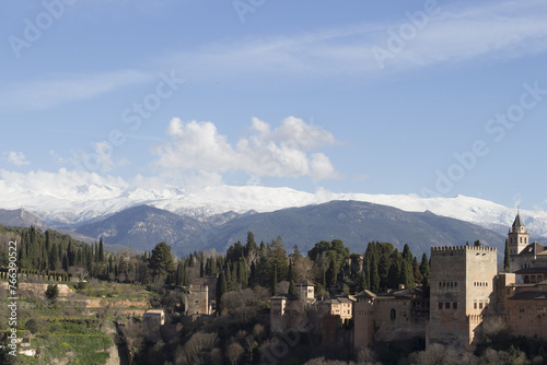 View of Sierra Nevada Mountains from Granada, Spain 
