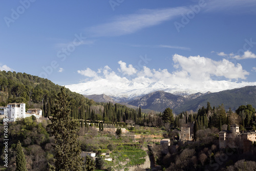 View of Sierra Nevada Mountains from Granada, Spain 