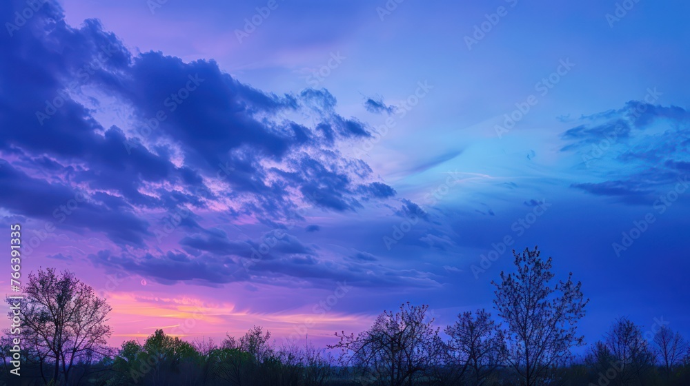 Naklejka premium A beautiful spring morning is depicted during the blue hour before sunrise. 