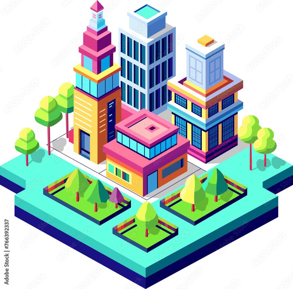 Isometric urban megalopolis top view of the city infrastructure town,