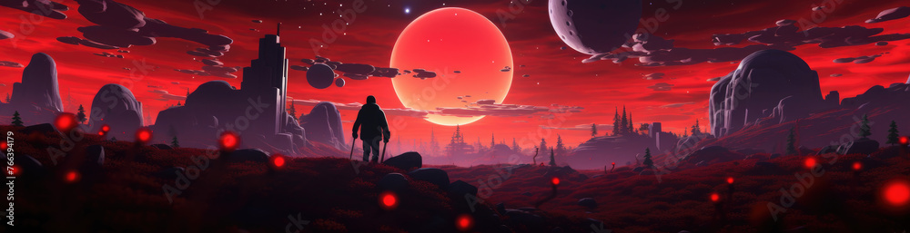 gamer warrior outer planet digital banner background