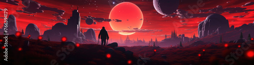 gamer warrior outer planet digital banner background
