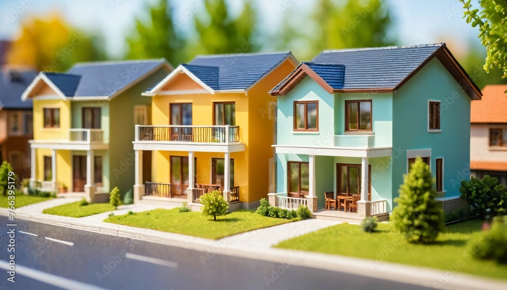 photo of miniature scene small model modern house village , generative AI