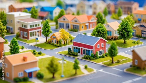 photo of miniature scene small model modern house village , generative AI