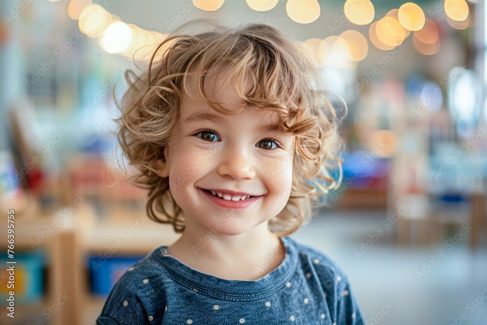 Boy in preschool, happy child interacting with classmates and teachers in a playful atmosphere. Boy in preschool, happy child interacting with classmates and teachers in a playful atmosphere.