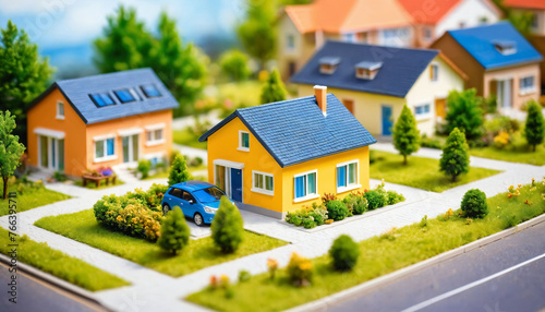 photo of miniature scene small model modern house village , generative AI © Flash