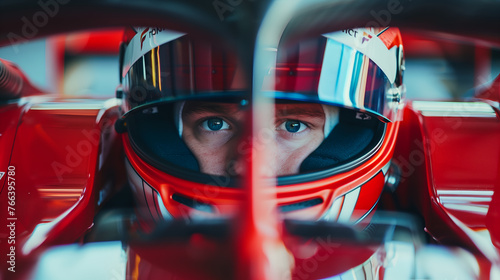 Close up of race car driver in helmet on the race track © digitalpochi