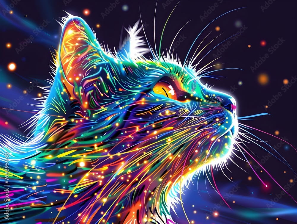 Captivating Cyber Feline with Holographic Fur in a Vibrant Neon Nightscape Captivating Cyber Feline with Holographic Fur in a Vibrant Neon Nightscape