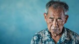 Asian Elder’s Stressful Retirement, Portrait with Space for Text