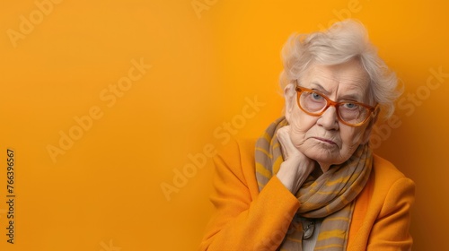 Elderly White Female Displeasure on Orange Backdrop © Ananncee Media