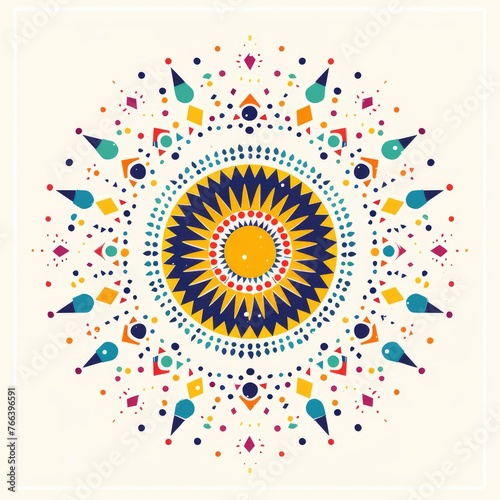 Bright Summer Solstice Cosmic Design. Geometric Pattern with Signs of the Season on White Background for Holiday Event in June