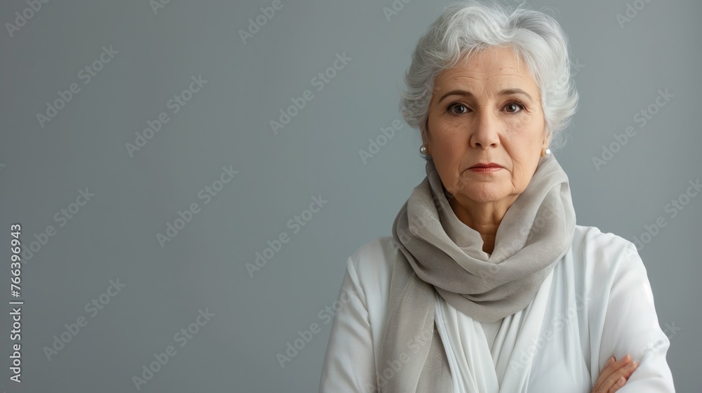 Elderly Middle Eastern Female Unhappiness on Dark Grey Banner Elderly Middle Eastern Female Unhappiness on Dark Grey Banner