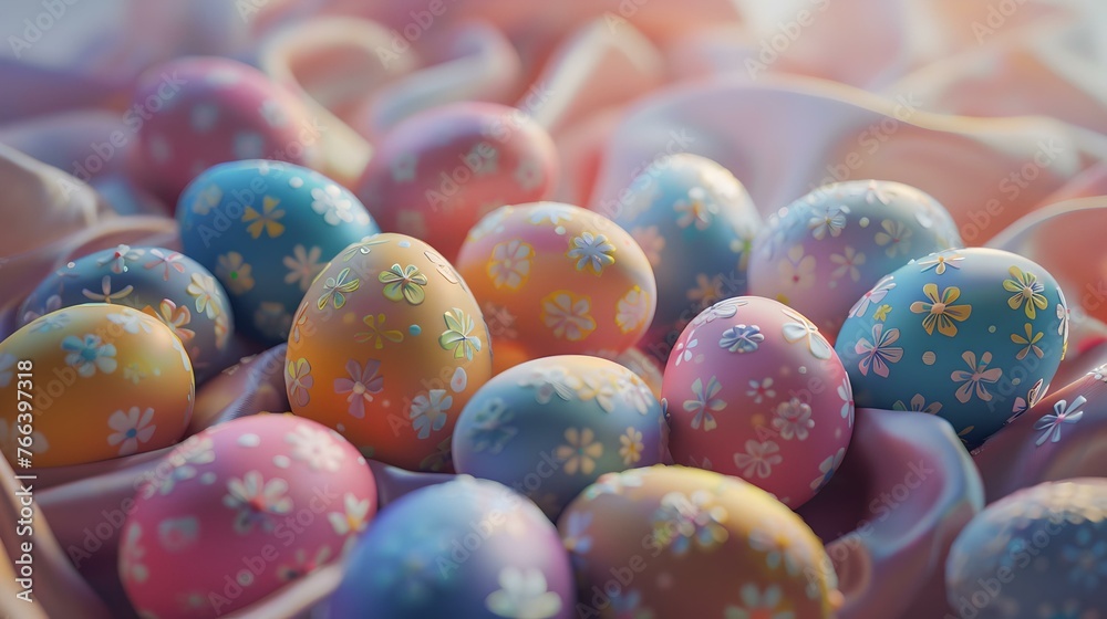 Fototapeta premium Colorful easter eggs with artistic patterns nestled in soft fabric