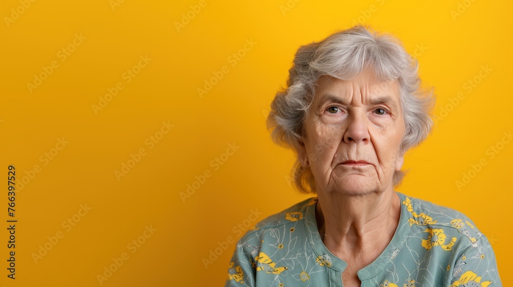 Retired Caucasian Lady’s Sad Portrait with Copy Space