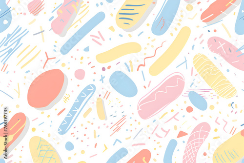 colorful hand drawn pastel lines, simple shapes and curves doodles background