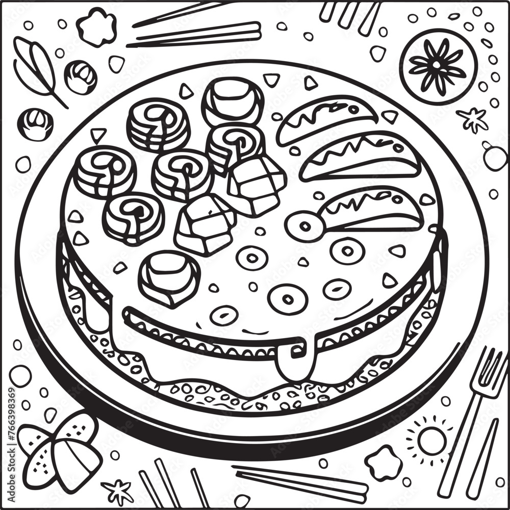 Food and Snacks Coloring pages for coloring book. Food outline vector