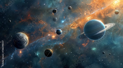 Planets Align in a Vibrant Galaxy.
