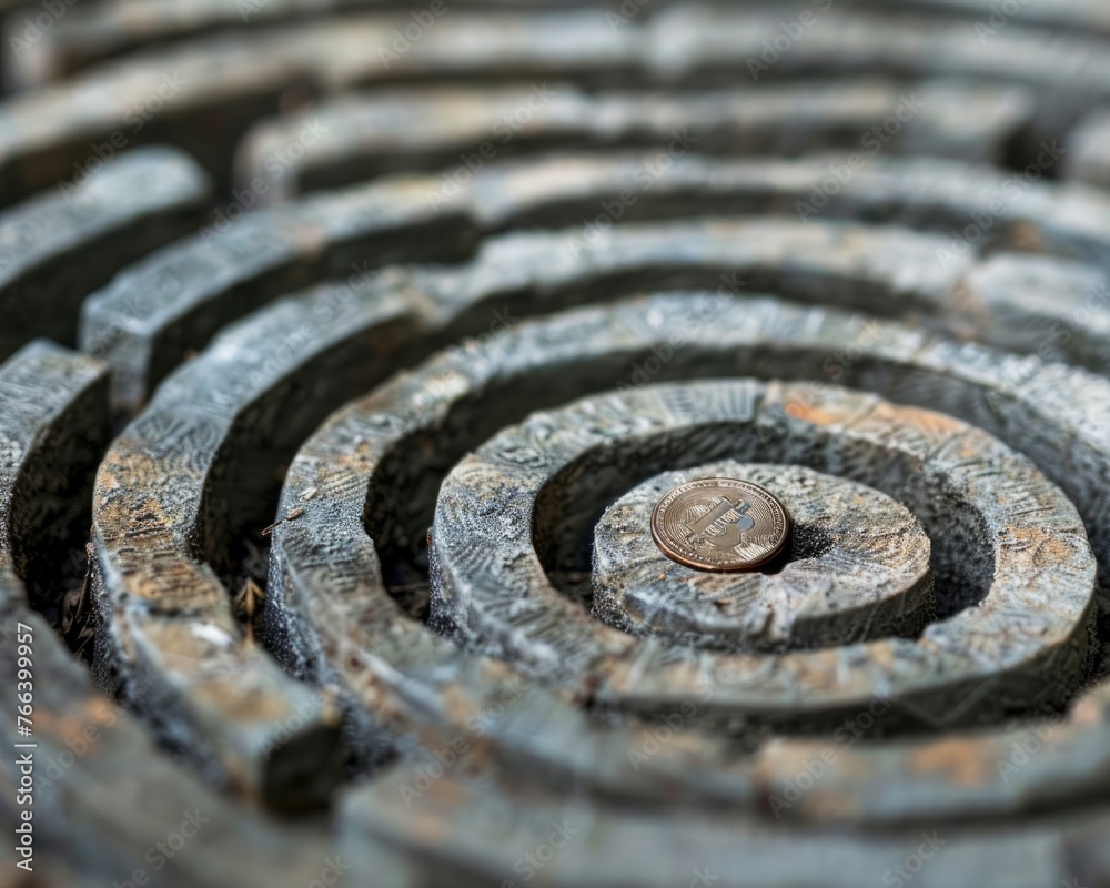 Lone coin tower in a labyrinth, symbolizing growth in adversity. Lone coin tower in a labyrinth, symbolizing growth in adversity.