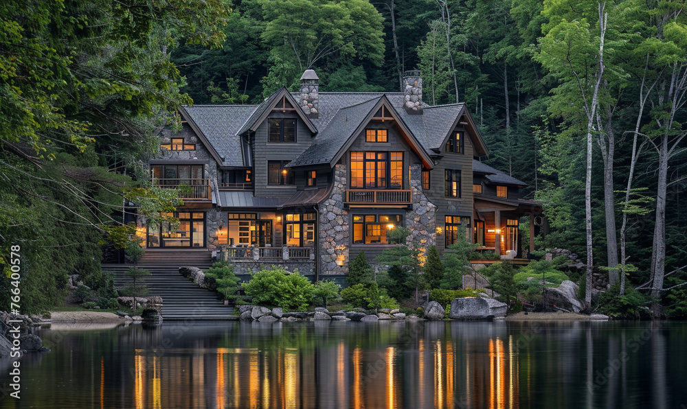 Luxury and modern house in the middle of forest next to lake. Luxury and modern house in the middle of forest next to lake.