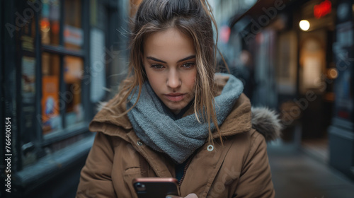 Young woman browsing smartphone.