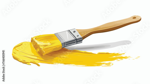 Paintbrush With Yellow Paint flat vector isolated on