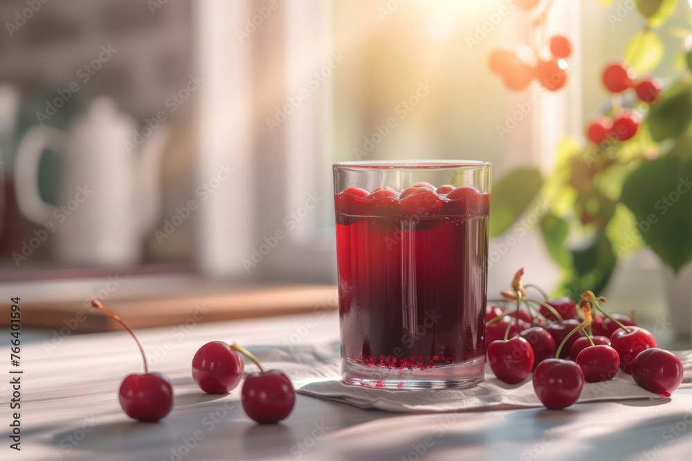custom made wallpaper toronto digitalGlass of cherry juice on table in kitchen at sunny day, closeup