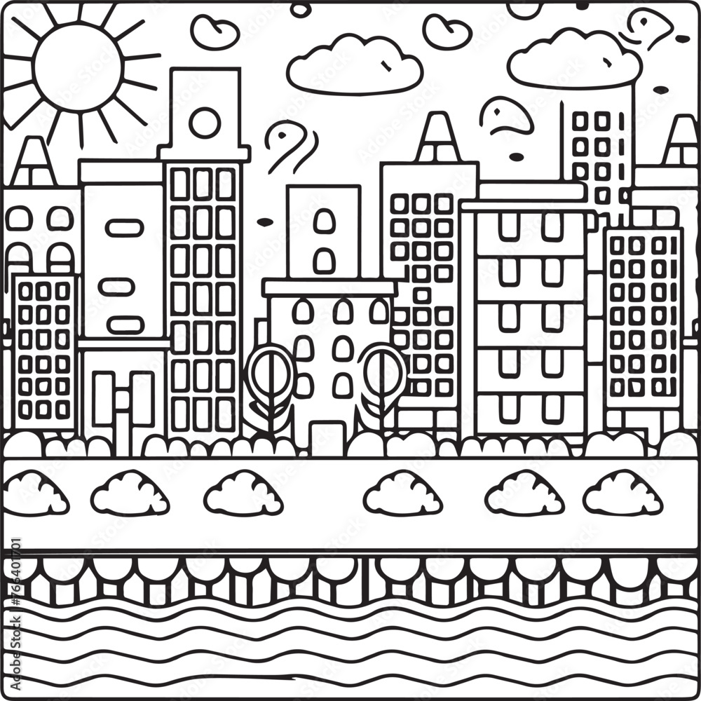 Urban and city coloring pages. Urban and city outline vector