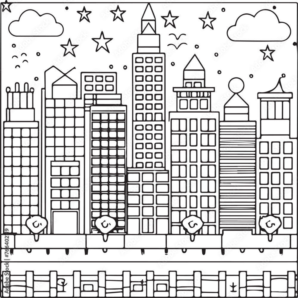 Fototapeta premium Urban and city coloring pages. Urban and city outline vector