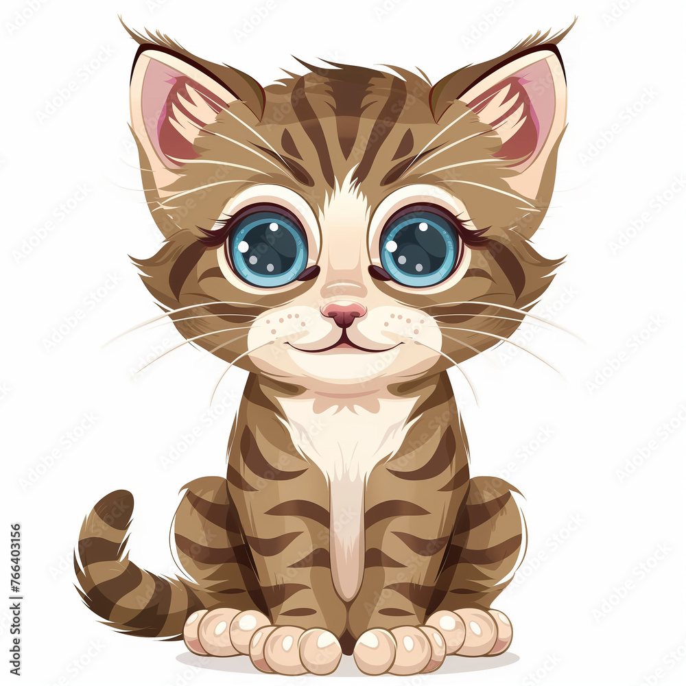Front view portrait in cartoon style of a cute kitten Front view portrait in cartoon style of a cute kitten