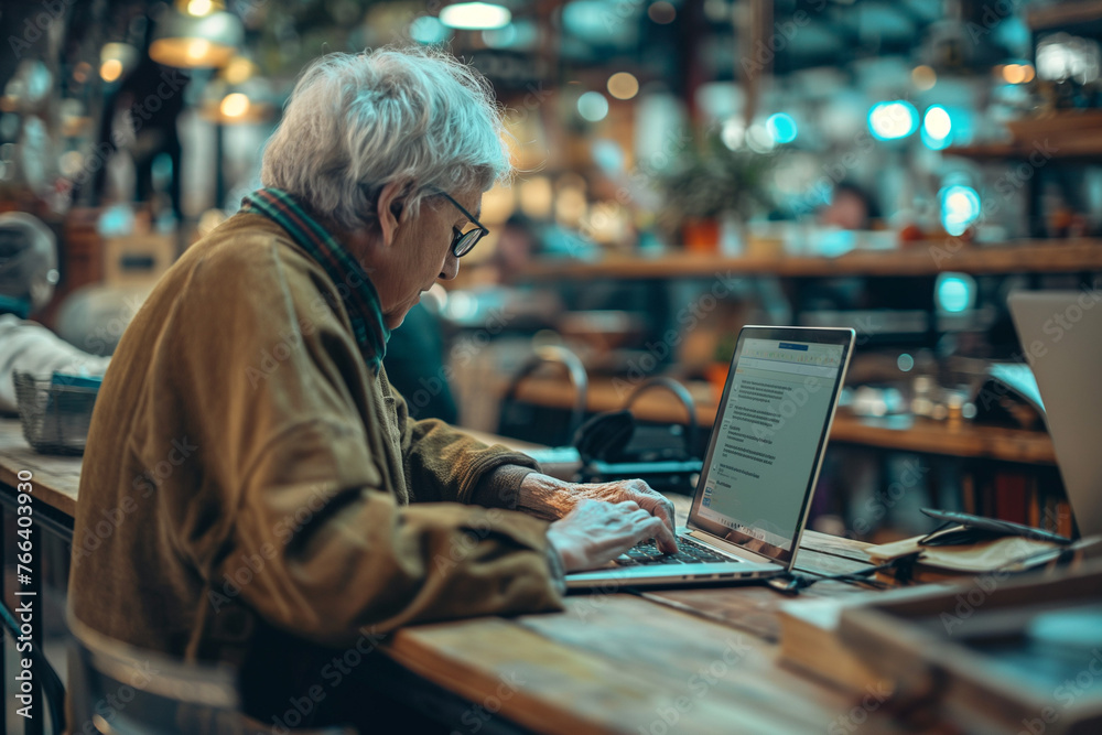 An elderly person becoming a volunteer in a tech startup, sharing their experience and knowledge An elderly person becoming a volunteer in a tech startup, sharing their experience and knowledge