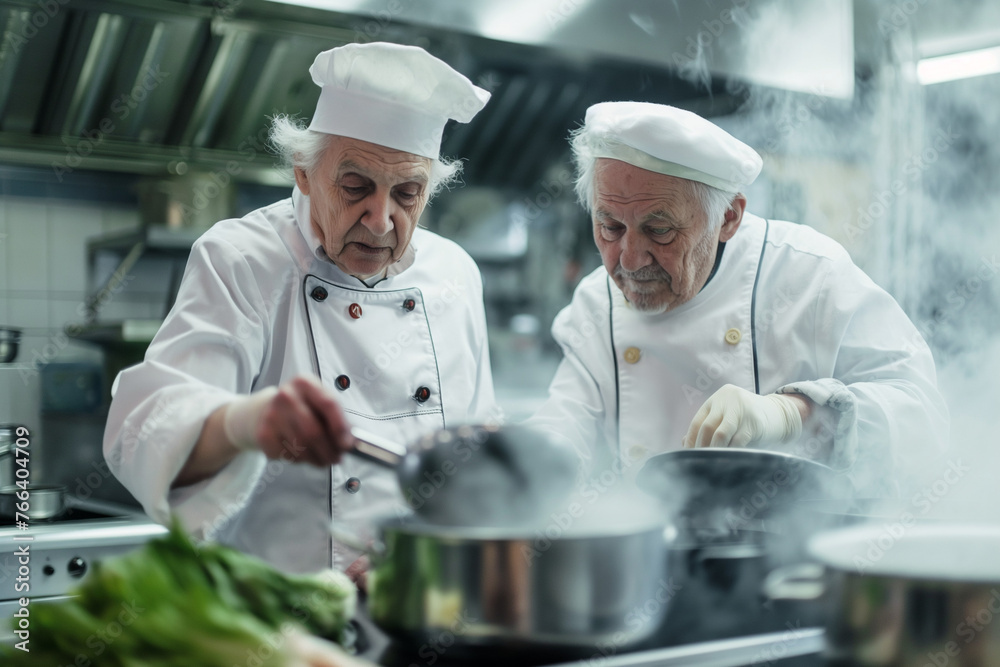 Elderly people mastering new cooking methods, such as sous-vide and molecular gastronomy Elderly people mastering new cooking methods, such as sous-vide and molecular gastronomy