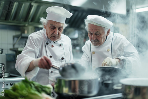 Elderly people mastering new cooking methods  such as sous-vide and molecular gastronomy