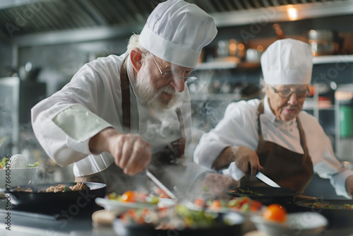 Elderly people mastering new cooking methods  such as sous-vide and molecular gastronomy