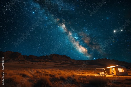 Secluded Cabin Under the Milky Way Galaxy at Night © DjelicN